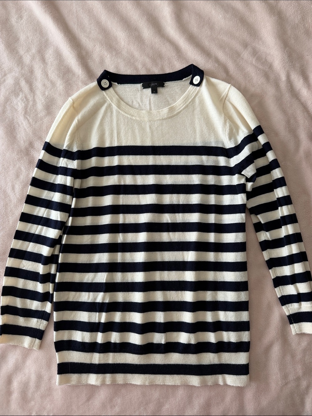 J. Crew Cream and Navy Striped Boatneck Sweater
